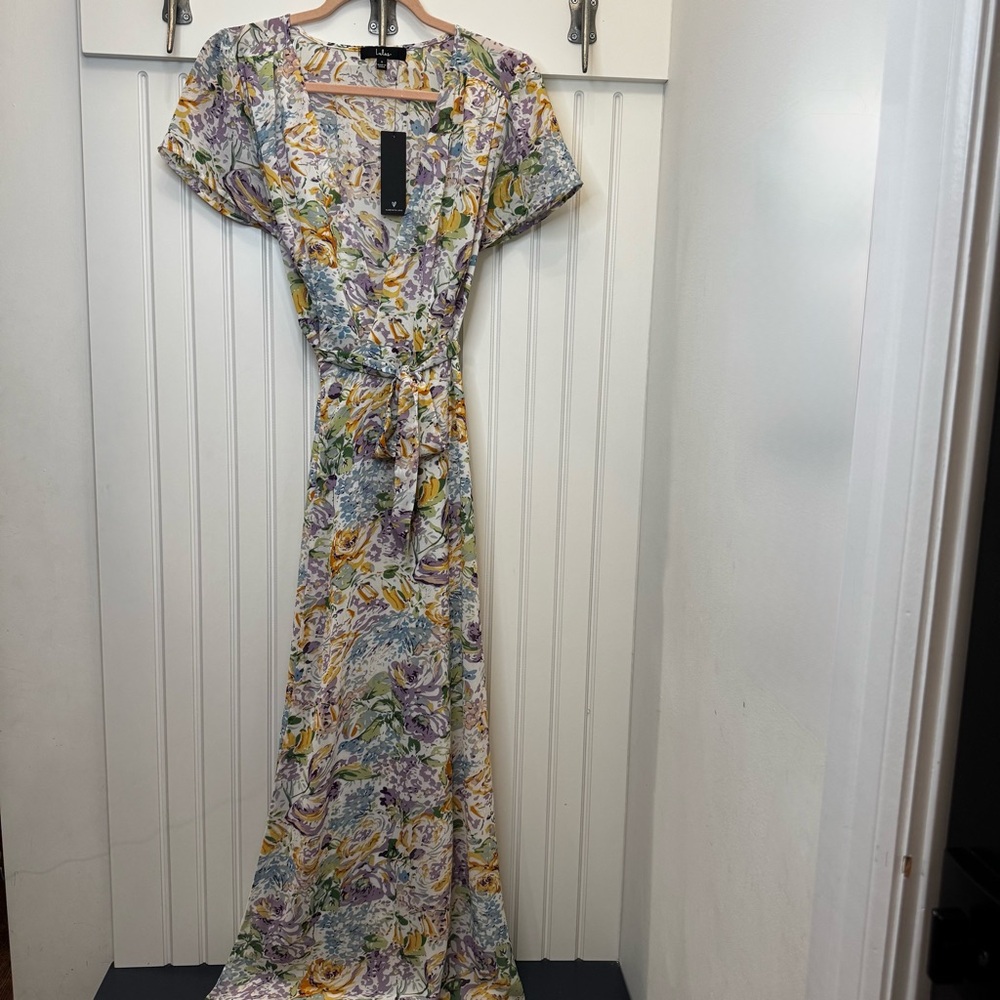 Lulu's Feels Magical Ivory Floral Print Short Sleeve Wrap Maxi Dress Sold Out S - Picture 9 of 14